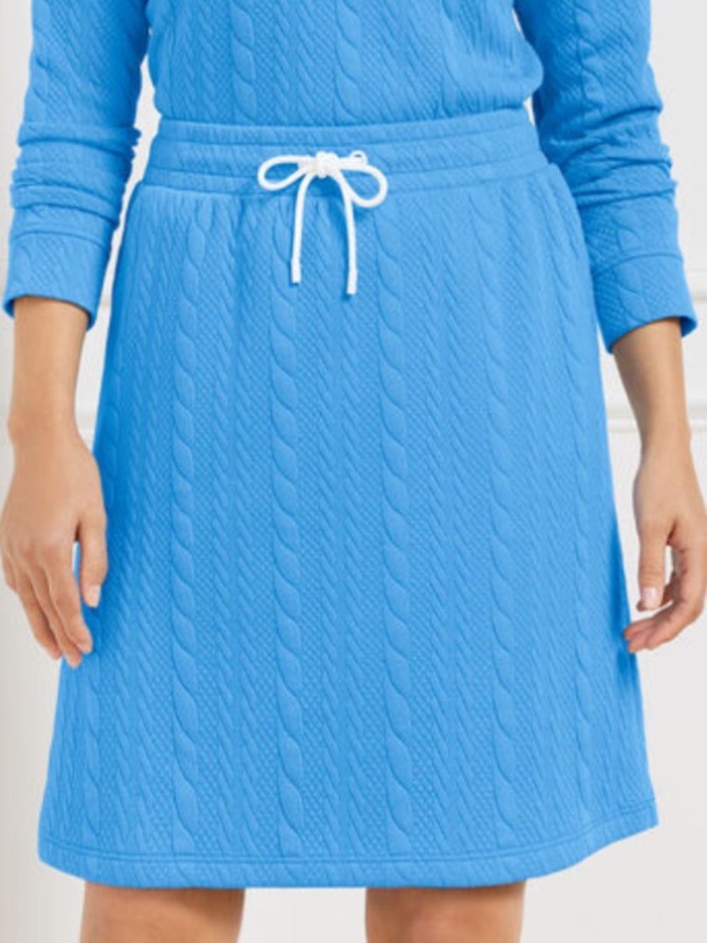 T By Talbots Women XL Blue Pockets Drawstring Cable Jacquard Skirt NWT
